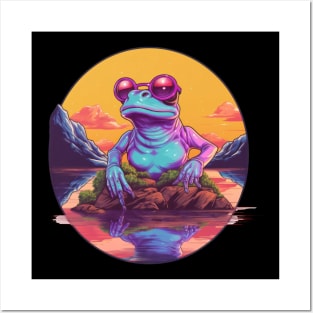 My new aesthetic is a synthwave frog Posters and Art